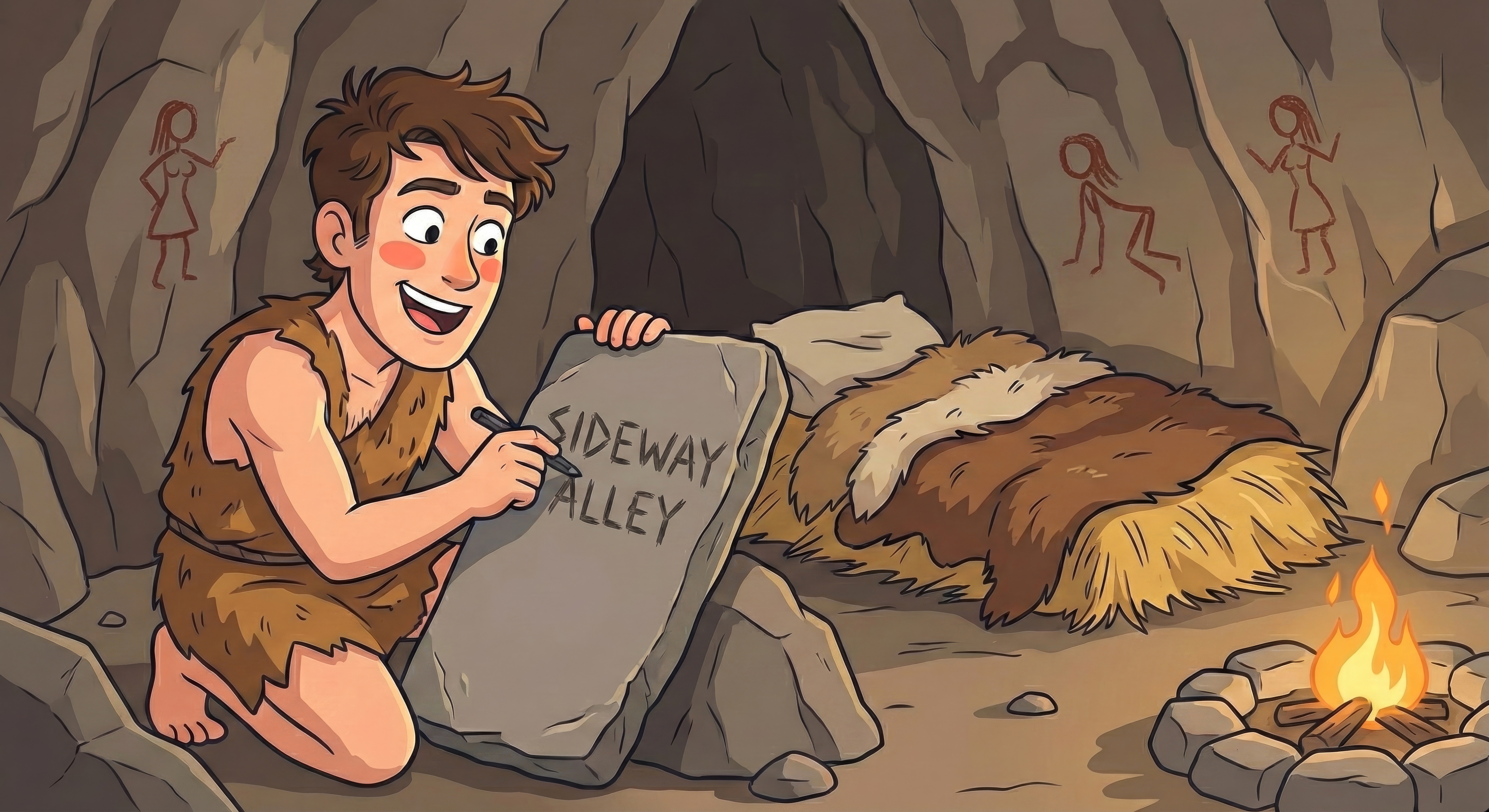 Vintage portrait - What cavemen do when not chasing after meals.